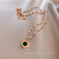 Shangjie Oem Joyas Mode einfache goldplattierte Edelstahl Halskette Grüne Zirkon Vinatge Halskette Anhänger für Frauen Halskette